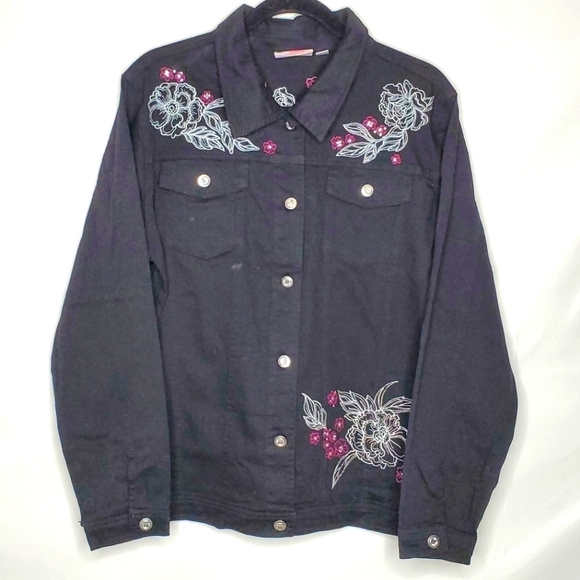 Quacker Factory Embroidered Cotton Jacket Size L Rhinestone Accents Western - Picture 16 of 16